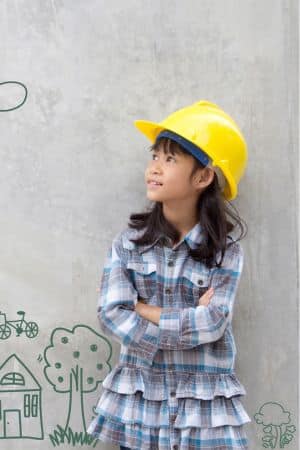 child wears helmet